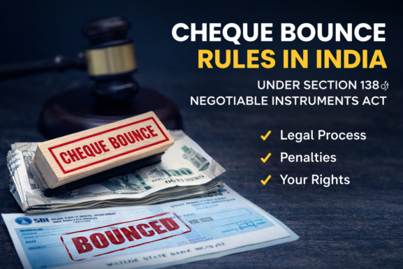 Cheque Bounce Rules in India (2026): Complete Guide to Section 138 of Negotiable Instruments Act, Legal Process, Penalties & Rights.